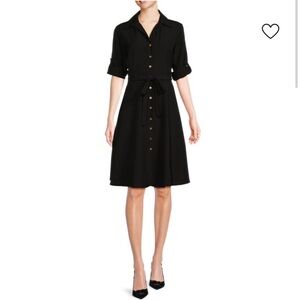 Sharagano Black Midi Dress with Gold Buttons
